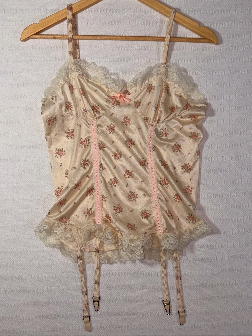 Vintage Nan Flower Lace Trim Lingerie Floral Lace Garter Bustier Top Size M